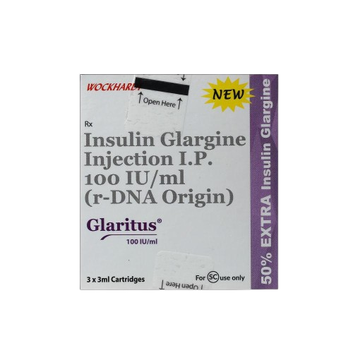 Glaritus 100IU/ml Cartridge 1 x 3 - Diabetes Division Medicine by Wockhardt Ltd