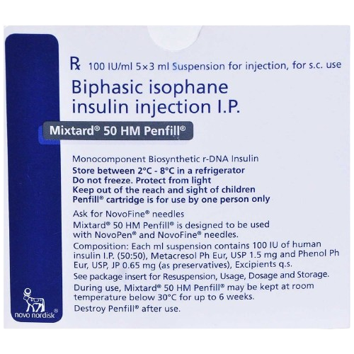 Mixtard 50 HM 100IU/ml Penfill - Diabetes Division Medicine by Novo Nordisk India Pvt Ltd